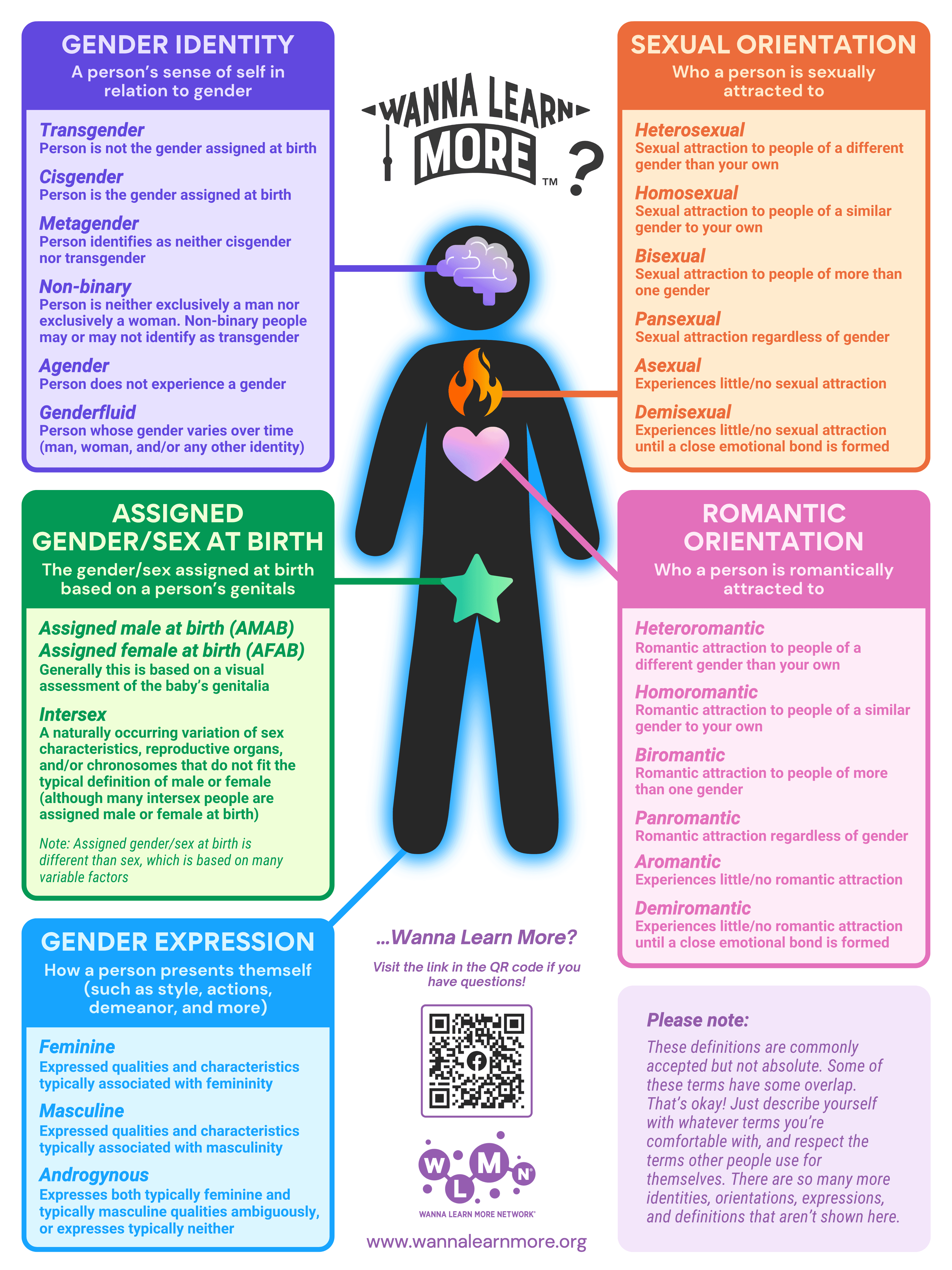 Gender Identity / Assigned Gender at Birth / Gender Expression / Sexual Orientation / Romantic Orientation